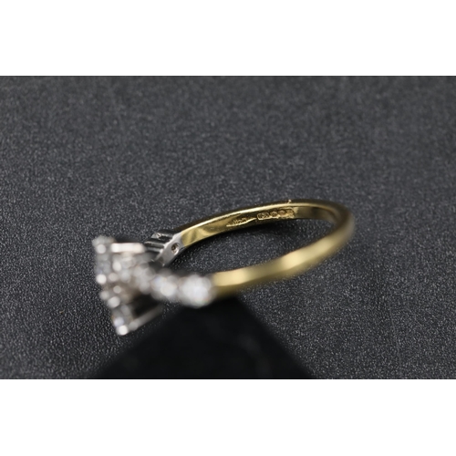 24 - 2 Stone diamond ring with diamond shoulders 18ct yellow gold ring Size is N