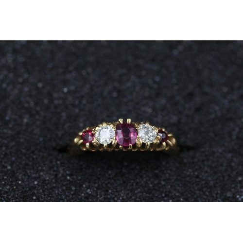 26 - Antique diamond and ruby ring Circa 1900 18ct yellow gold Ring size is O