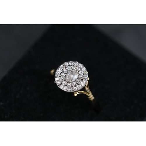 28 - Antique diamond cluster ring 18ct yellow gold ring size is halfway between N and O (this item has no... 