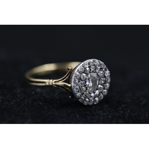 28 - Antique diamond cluster ring 18ct yellow gold ring size is halfway between N and O (this item has no... 