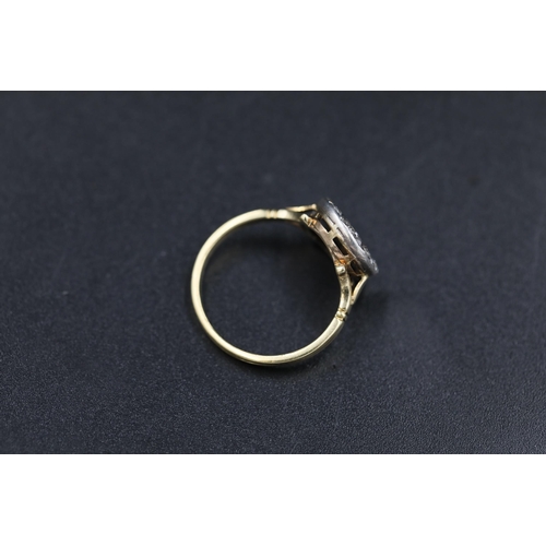 28 - Antique diamond cluster ring 18ct yellow gold ring size is halfway between N and O (this item has no... 