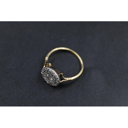 28 - Antique diamond cluster ring 18ct yellow gold ring size is halfway between N and O (this item has no... 