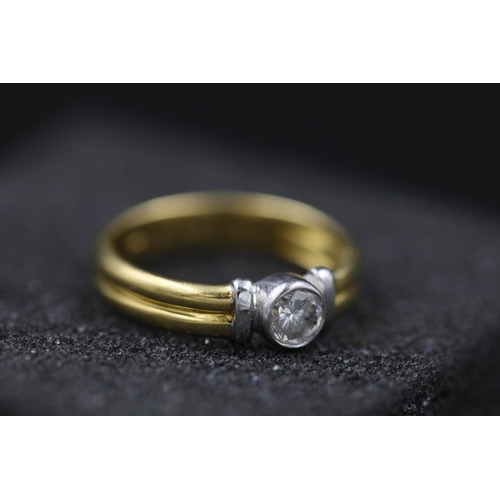 30 - Diamond solitaire in rub over setting 18ct yellow gold Ring 0.5Ct diamond and ring size is P