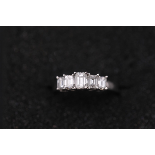 32 - 5 Stone emerald cut diamond ring Cathedral set 14ct white gold Ring size half way between N and O