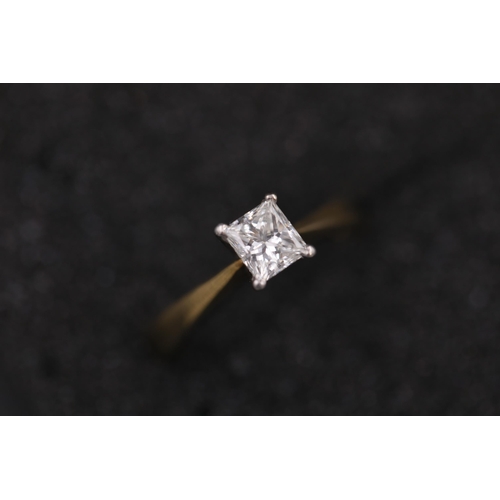 38 - 0.5CT Princess cut diamond Solitaire ring in 18ct yellow gold ring size is N