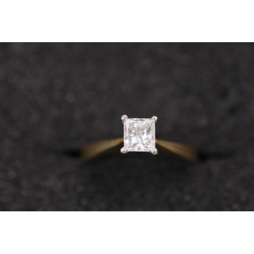 38 - 0.5CT Princess cut diamond Solitaire ring in 18ct yellow gold ring size is N