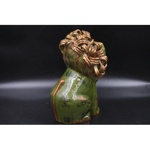 45 - Bitossi Green and Gold Lion Aldo Loindi, Italy, Circa 1968, This impressive piece stands 13 inches t... 