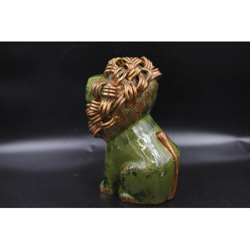 45 - Bitossi Green and Gold Lion Aldo Loindi, Italy, Circa 1968, This impressive piece stands 13 inches t... 