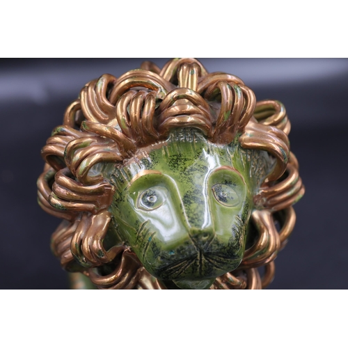 45 - Bitossi Green and Gold Lion Aldo Loindi, Italy, Circa 1968, This impressive piece stands 13 inches t... 