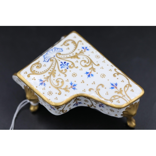 47 - Large Limoges Trinket Box in the shape of a Grand Piano, with gold and blue decoration.