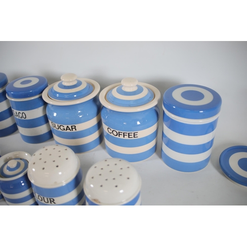 49 - A quantity of blue and white T.G. Green vintage receptacles