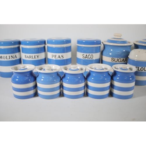 49 - A quantity of blue and white T.G. Green vintage receptacles