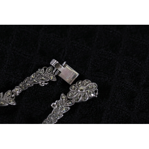 55 - Vintage silver and Marcasite necklace, and matching clip on earrings, weight 42grams