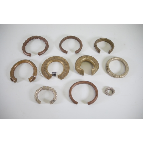 57 - Antique African collection of Bronze and Brass Bracelets, including a ring (possibly low grade silve... 