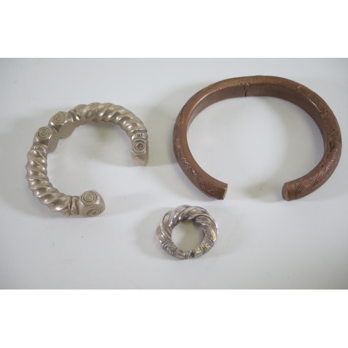 57 - Antique African collection of Bronze and Brass Bracelets, including a ring (possibly low grade silve... 