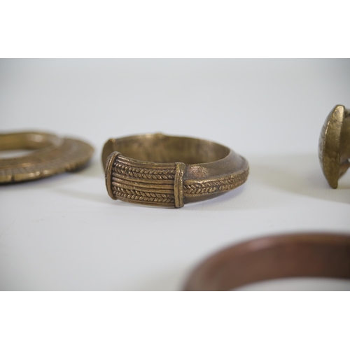 57 - Antique African collection of Bronze and Brass Bracelets, including a ring (possibly low grade silve... 