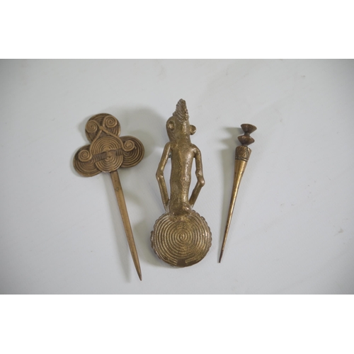 58 - Antique African Hair pins, and bronze spoon