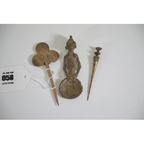 58 - Antique African Hair pins, and bronze spoon