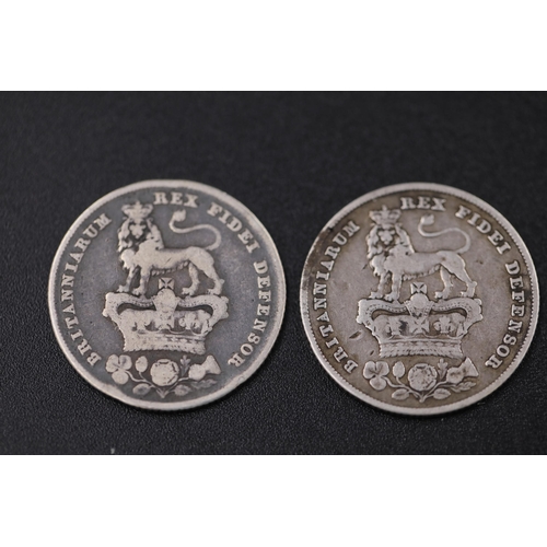 67 - 4x George the 4th shillings dated 1825 and 3x 1826 silver coins encapsulated