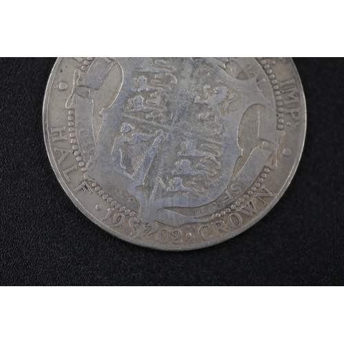 70 - Edward the 8th 1902 silver crown encapsulated Coin is described as worn / rubbed