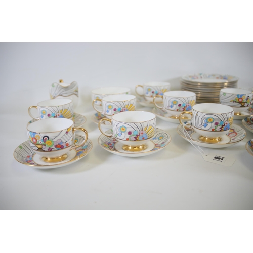 81 - Rare paragon futurist pattern cups saucers side plates for 12 people all in fantastic condition vibr... 