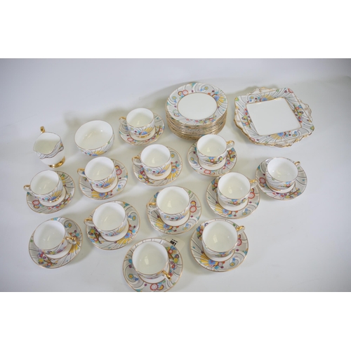 81 - Rare paragon futurist pattern cups saucers side plates for 12 people all in fantastic condition vibr... 