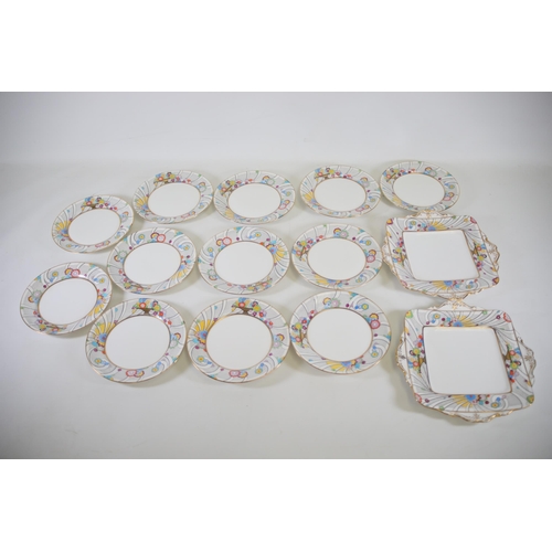 81 - Rare paragon futurist pattern cups saucers side plates for 12 people all in fantastic condition vibr... 