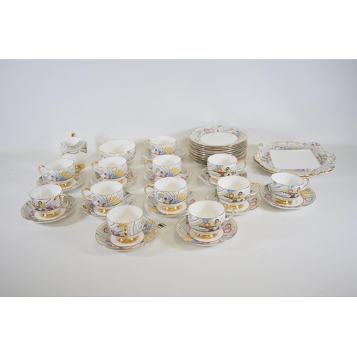 81 - Rare paragon futurist pattern cups saucers side plates for 12 people all in fantastic condition vibr... 