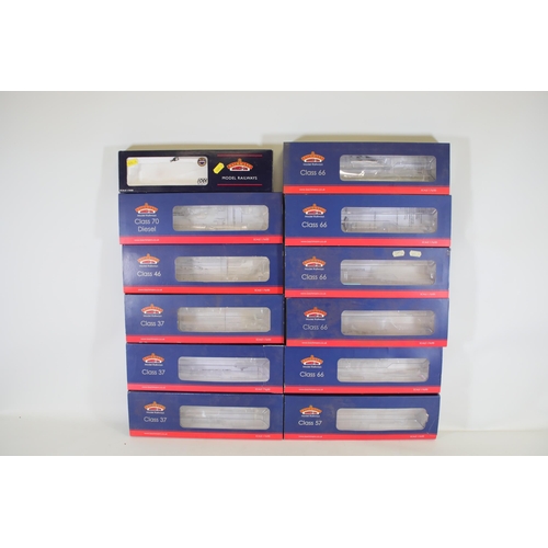 234 - 12x Bachmann Locomotive boxes various classes. 6 x Class 66, 3x class 37, 1x class 46, 1x class 57 a... 