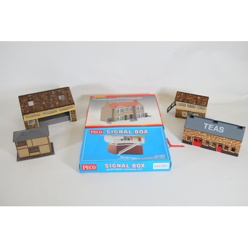 244 - 3 Boxes of OO gauge houses platforms and boxed animals layout decorations.