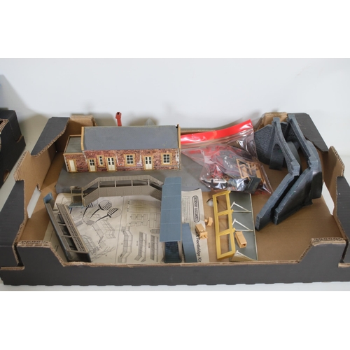 244 - 3 Boxes of OO gauge houses platforms and boxed animals layout decorations.