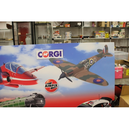 255 - Large Hornby corgi and Airfix advertising board 160cm wide 120cm high. Ideal for a collectors wall o... 