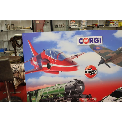 255 - Large Hornby corgi and Airfix advertising board 160cm wide 120cm high. Ideal for a collectors wall o... 