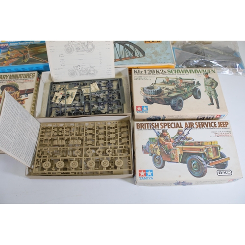 292 - 14x Scale model sets by Airfix Tamiya italeri and hasegawa plus 4 omnia. Tamiya x3 British special a... 