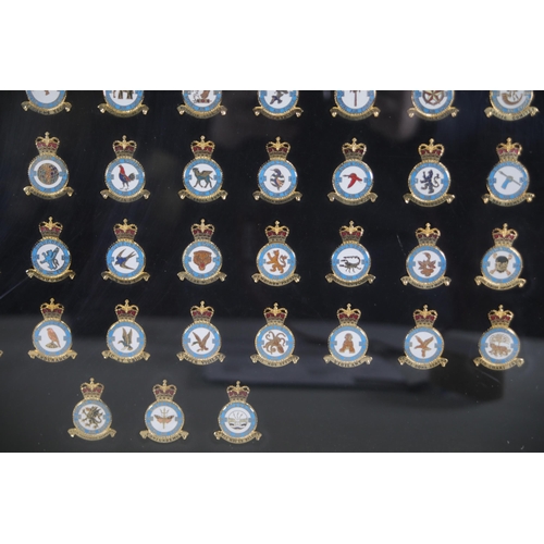 410 - A lovely framed group of Framed Royal Air Force Cap Badges RAF in excellent condition, 53 in total, ... 