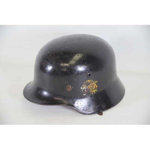 417 - Black World War 2 M1935 German Helmet, Tiger decals to the side. Stamped Q04 on the inside and 3061 ... 