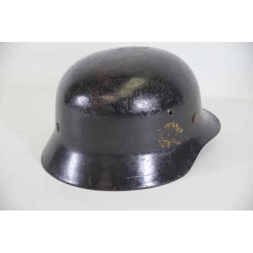 417 - Black World War 2 M1935 German Helmet, Tiger decals to the side. Stamped Q04 on the inside and 3061 ... 