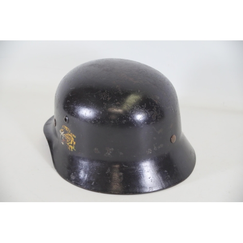 417 - Black World War 2 M1935 German Helmet, Tiger decals to the side. Stamped Q04 on the inside and 3061 ... 