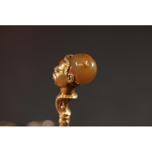 712 - French African Brass Button Hook with Onyx Head