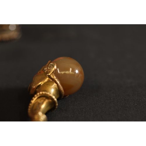 712 - French African Brass Button Hook with Onyx Head