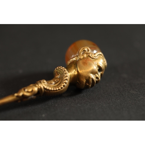 712 - French African Brass Button Hook with Onyx Head