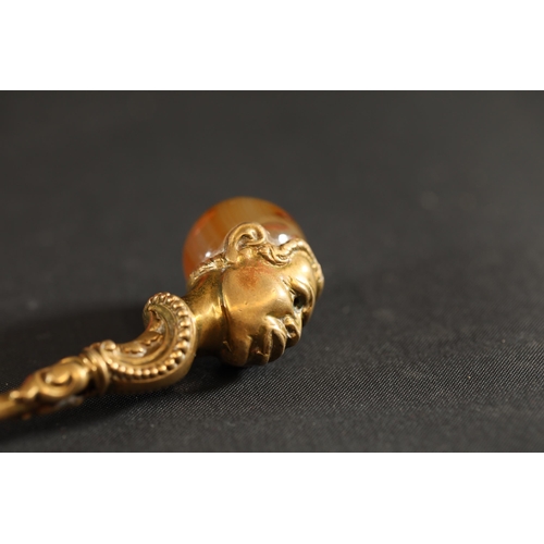 712 - French African Brass Button Hook with Onyx Head