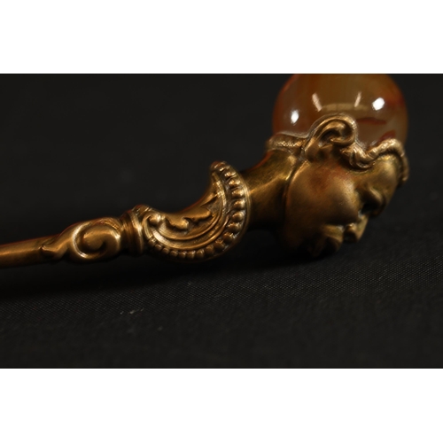 712 - French African Brass Button Hook with Onyx Head