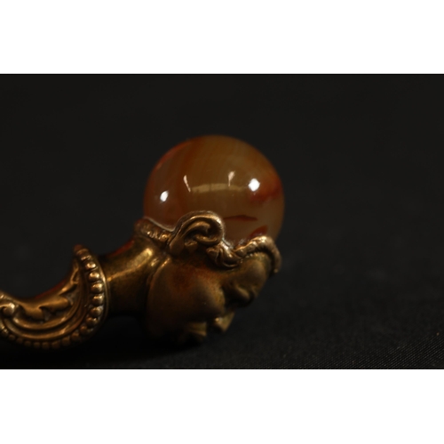 712 - French African Brass Button Hook with Onyx Head