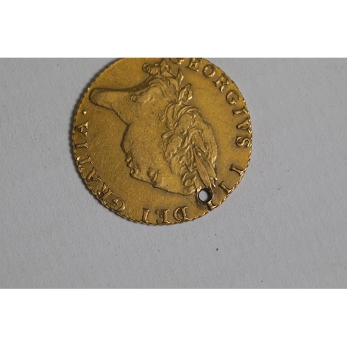 716 - 1793 Gold Guinea King George the Third, small hole in the top, but a lovely coin