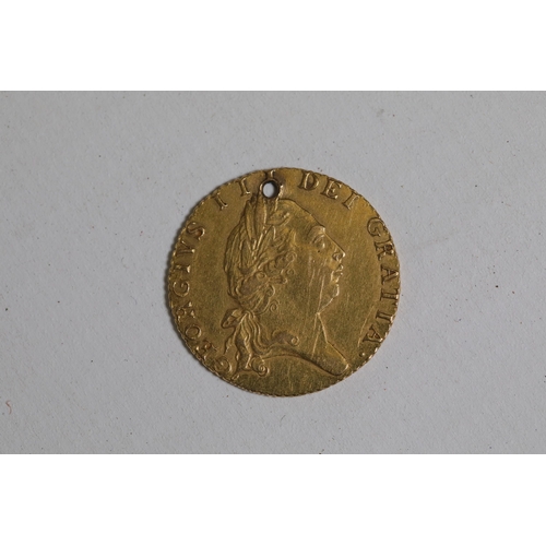 716 - 1793 Gold Guinea King George the Third, small hole in the top, but a lovely coin