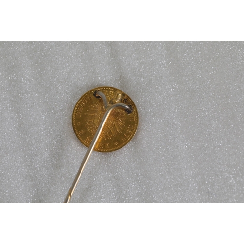 717 - 5 Mark Wilhelm 1st Kingdom of Prussia Gold Coin dated 1877, mounted to a pin.