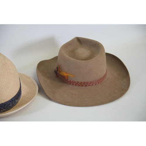 92 - A Collection of 3 Hats including Akubra, Panama Made in England and 1 Other