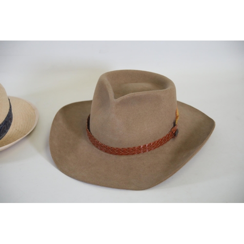 92 - A Collection of 3 Hats including Akubra, Panama Made in England and 1 Other