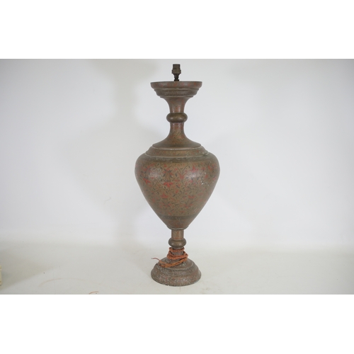 756 - Anglo Indian Brass Vase Converted to Lamp (sold as not working/untested). Height 80cm, Width 30cm (a... 